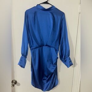 Boohoo Cobalt blue, long sleeve satin dress.